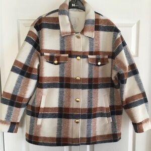 JOIE Plaid Shacket, Large, Oversized